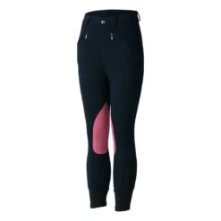 Horze Kids' Knitted Breeches W/Deawoo Leather Kneepatch - Dark Blue/Pink -The Equestrian Shop 349647 800 800