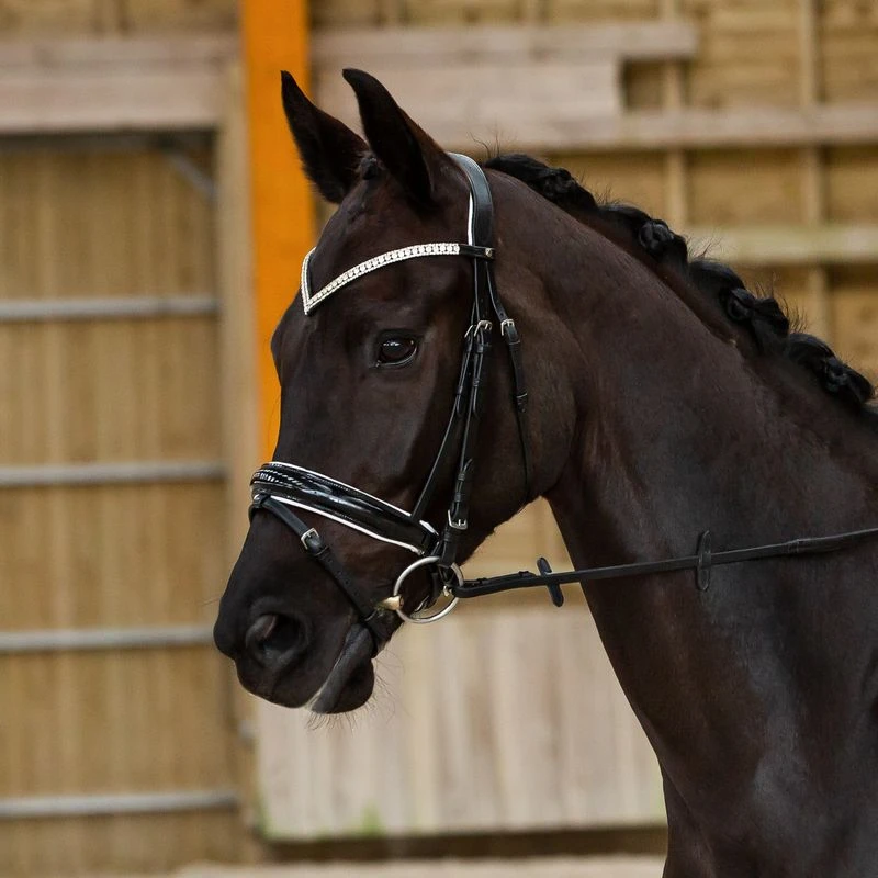 Horze Grayson Classic Dressage Ergonomic Bridle - Black/White 3 Horze Grayson Classic Dressage Ergonomic Bridle - Black/White