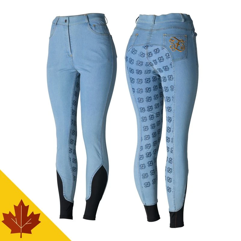 Horze Women's Jessie Denim Full Seat High Waist Breeches - Light Blue 3 Horze Women's Jessie Denim Full Seat High Waist Breeches - Light Blue