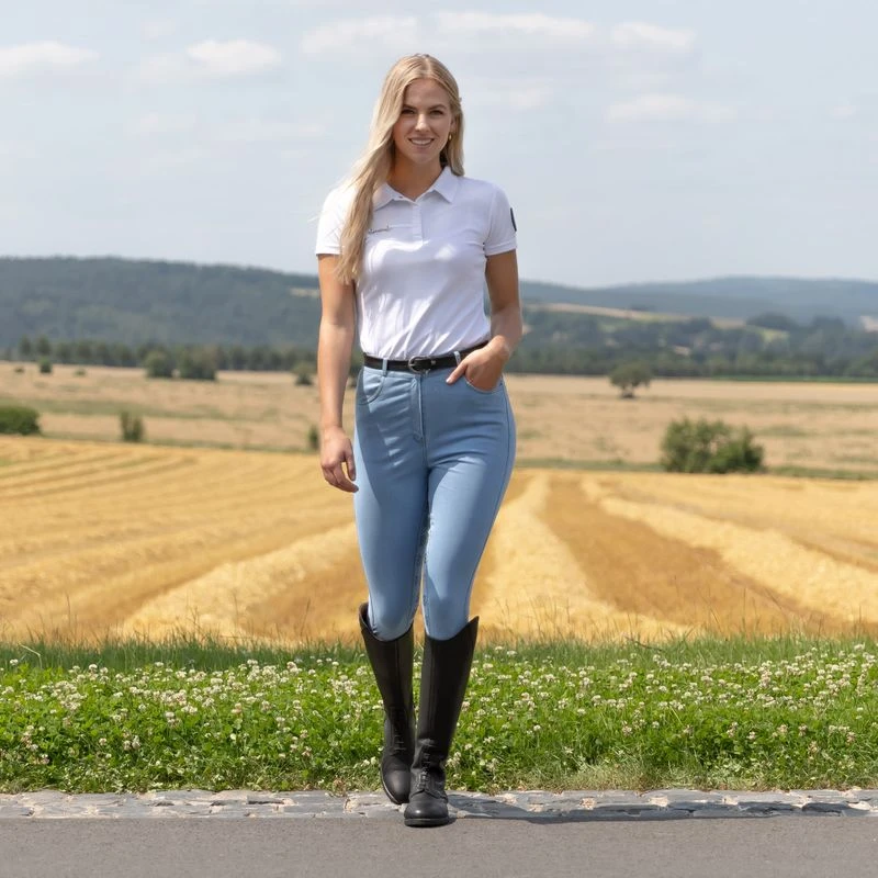 Horze Women's Jessie Denim Full Seat High Waist Breeches - Light Blue 6 Horze Women's Jessie Denim Full Seat High Waist Breeches - Light Blue - Image 4