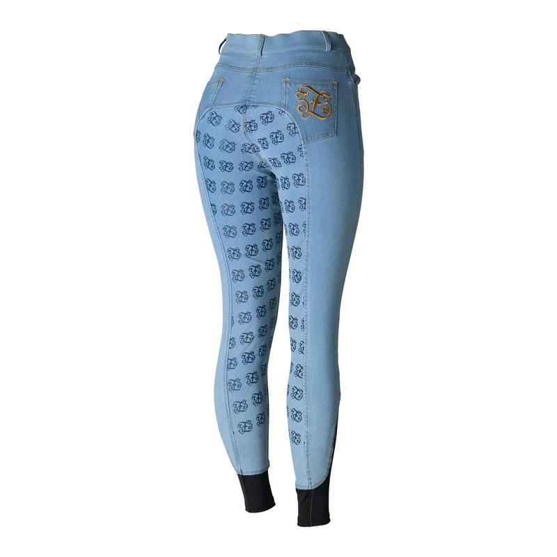 Horze Women's Jessie Denim Full Seat High Waist Breeches - Light Blue 7 Horze Women's Jessie Denim Full Seat High Waist Breeches - Light Blue - Image 5
