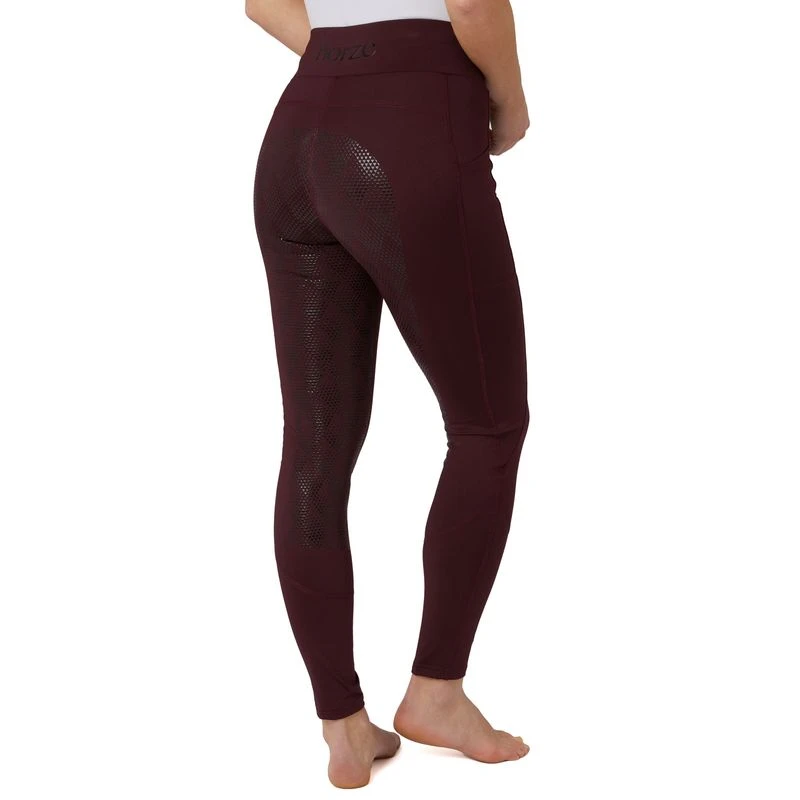 Horze Women's High Waist Full Seat Tights W/Phone Pocket - Maroon Dark Red 5 Horze Women's High Waist Full Seat Tights W/Phone Pocket - Maroon Dark Red - Image 3