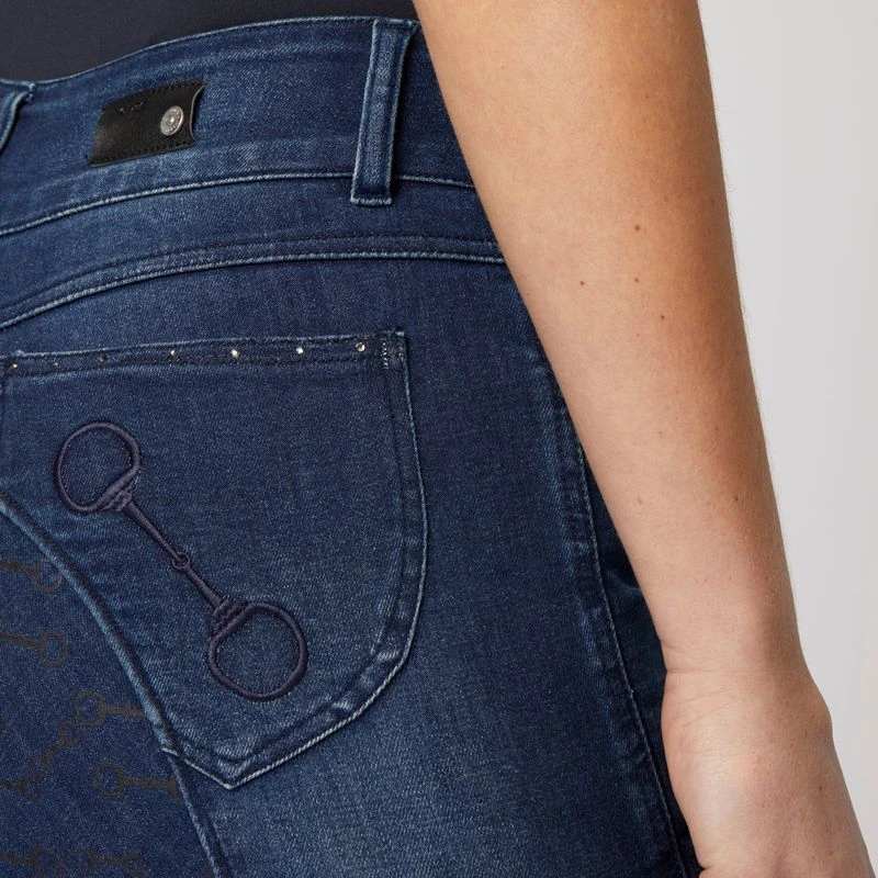 Horze Women's Kaia Full Seat Denim Breeches W/Crystal Detail - Dark Blue 4 Horze Women's Kaia Full Seat Denim Breeches W/Crystal Detail - Dark Blue - Image 2