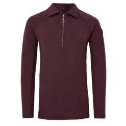 Horze Women's Tiana Long Sleeved Polo - Red Mahogany Burgundy