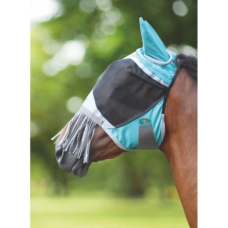 Shires Deluxe Fly Mask W/Nose Fringe - Green 3 Shires Deluxe Fly Mask W/Nose Fringe - Green