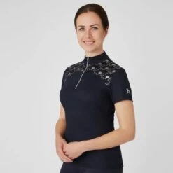 Horze Women's Kaitlin Short Sleeved Performance Shirt W/ Flower Print - Peacoat Dark Blue -The Equestrian Shop 543292 800 800