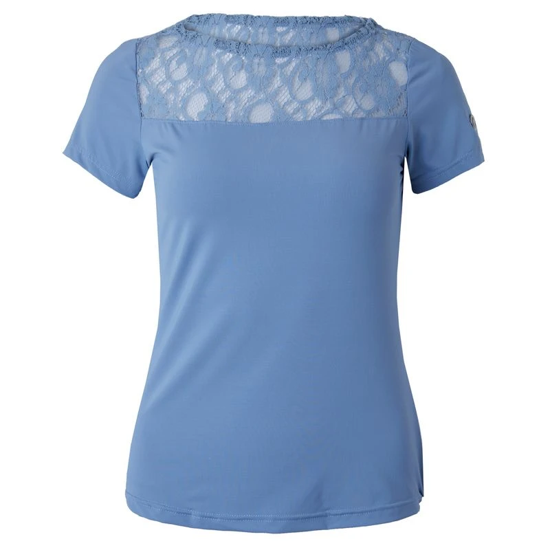 B Vertigo Women's Natalia Boat Neck Shirt W/Lace Detail - Infinity Blue 3 B Vertigo Women's Natalia Boat Neck Shirt W/Lace Detail - Infinity Blue