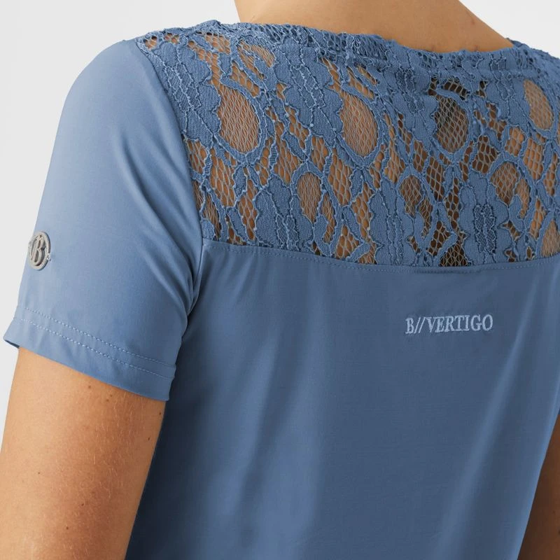 B Vertigo Women's Natalia Boat Neck Shirt W/Lace Detail - Infinity Blue 4 B Vertigo Women's Natalia Boat Neck Shirt W/Lace Detail - Infinity Blue - Image 2