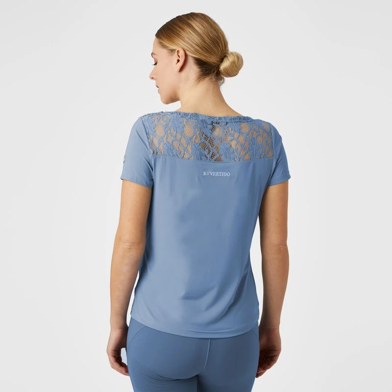 B Vertigo Women's Natalia Boat Neck Shirt W/Lace Detail - Infinity Blue 6 B Vertigo Women's Natalia Boat Neck Shirt W/Lace Detail - Infinity Blue - Image 4
