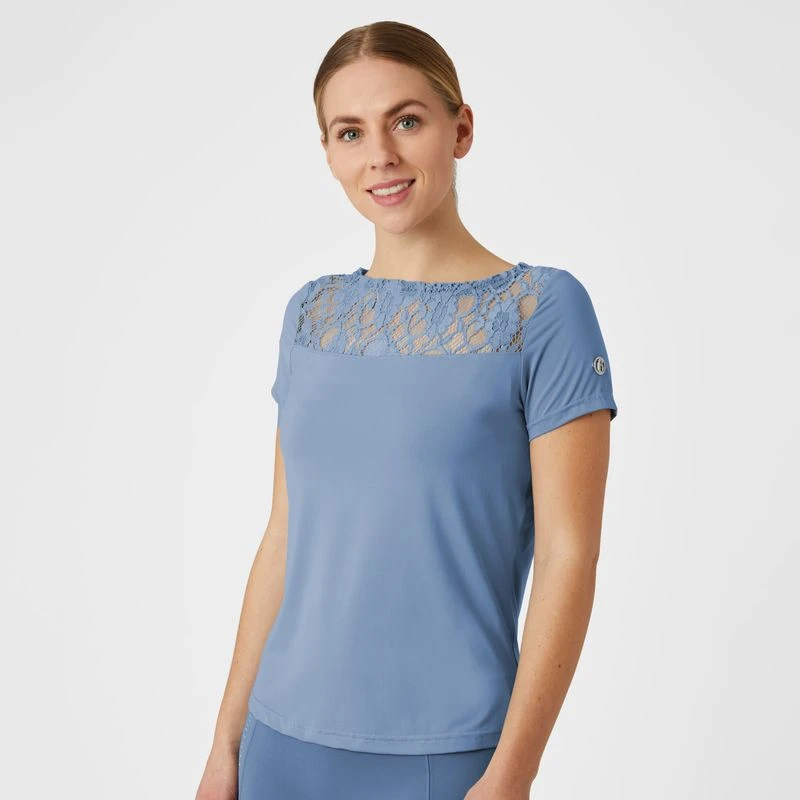B Vertigo Women's Natalia Boat Neck Shirt W/Lace Detail - Infinity Blue 7 B Vertigo Women's Natalia Boat Neck Shirt W/Lace Detail - Infinity Blue - Image 5