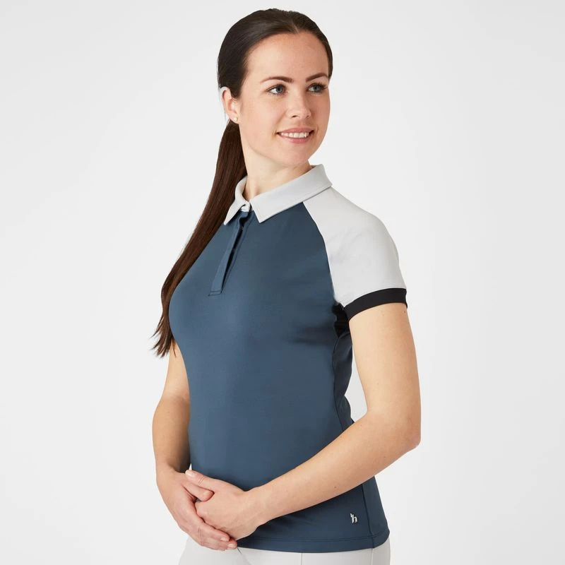 Horze Women's Laura Ventilated Polo Training Shirt - Obscure Night Blue/ Pebble Grey 4 Horze Women's Laura Ventilated Polo Training Shirt - Obscure Night Blue/ Pebble Grey - Image 2