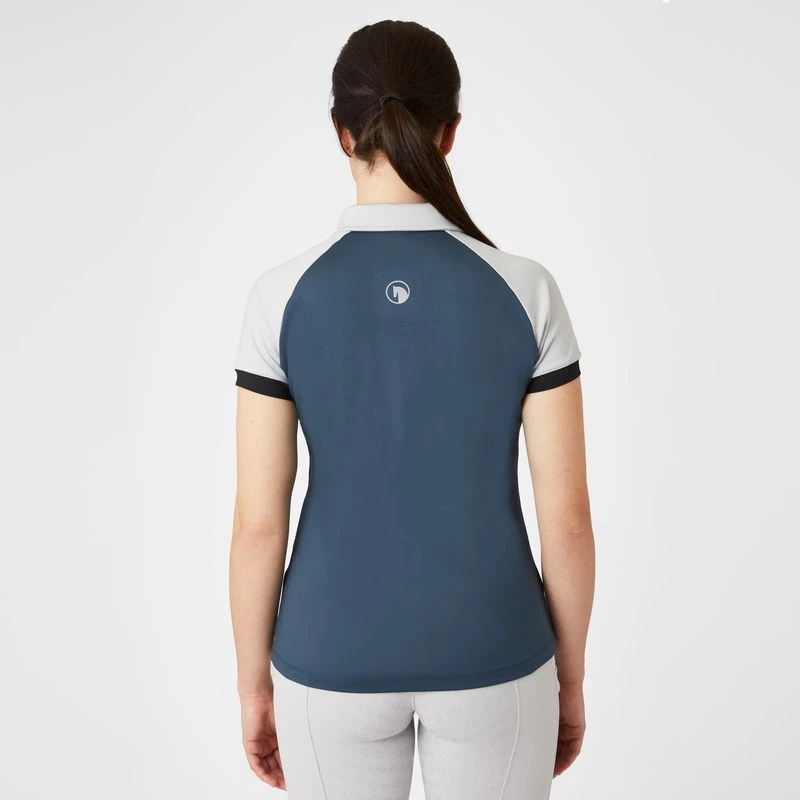 Horze Women's Laura Ventilated Polo Training Shirt - Obscure Night Blue/ Pebble Grey 5 Horze Women's Laura Ventilated Polo Training Shirt - Obscure Night Blue/ Pebble Grey - Image 3