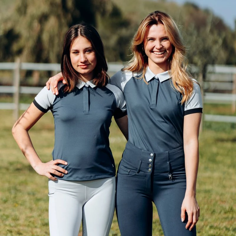 Horze Women's Laura Ventilated Polo Training Shirt - Obscure Night Blue/ Pebble Grey 6 Horze Women's Laura Ventilated Polo Training Shirt - Obscure Night Blue/ Pebble Grey - Image 4