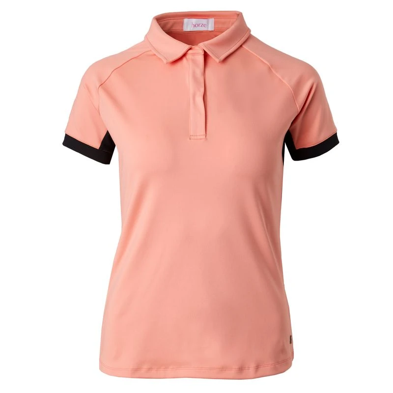 Horze Women's Laura Ventilated Polo Training Shirt - Peach Amber Pink 3 Horze Women's Laura Ventilated Polo Training Shirt - Peach Amber Pink