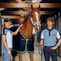 B Vertigo Cameron Double Corded Show Cooler Blanket - Dark Navy -The Equestrian Shop 552063 800 800