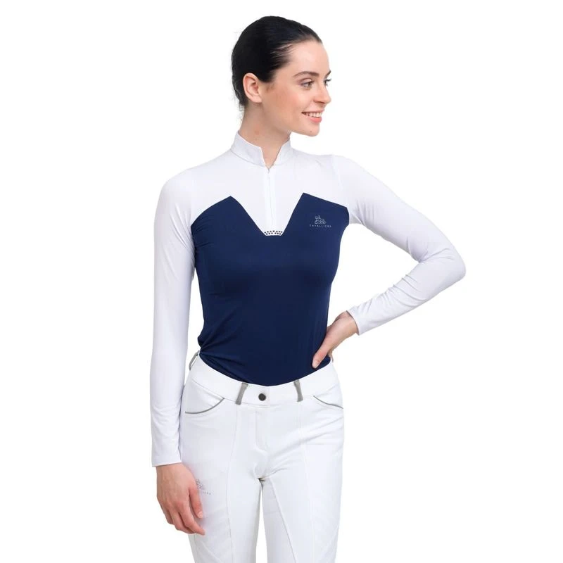 Cavalliera Women's POP Long Sleeve Show Shirt - White/Navy Blue 4 Cavalliera Women's POP Long Sleeve Show Shirt - White/Navy Blue - Image 2