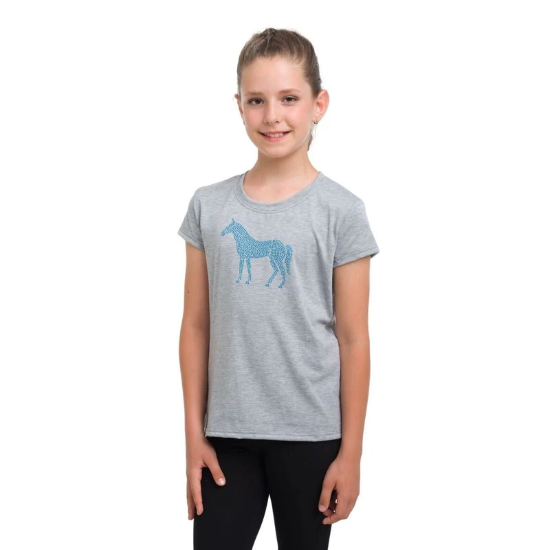 Cavalliera Women's Blue Horse Short Sleeve Cotton Top - Grey Melange 3 Cavalliera Women's Blue Horse Short Sleeve Cotton Top - Grey Melange
