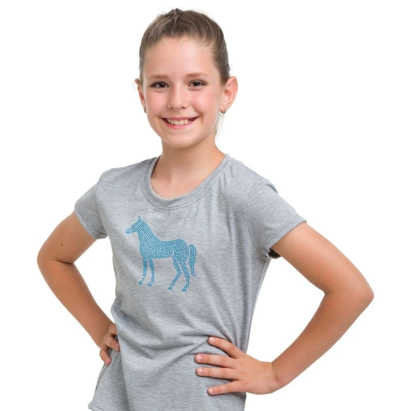 Cavalliera Women's Blue Horse Short Sleeve Cotton Top - Grey Melange 4 Cavalliera Women's Blue Horse Short Sleeve Cotton Top - Grey Melange - Image 2