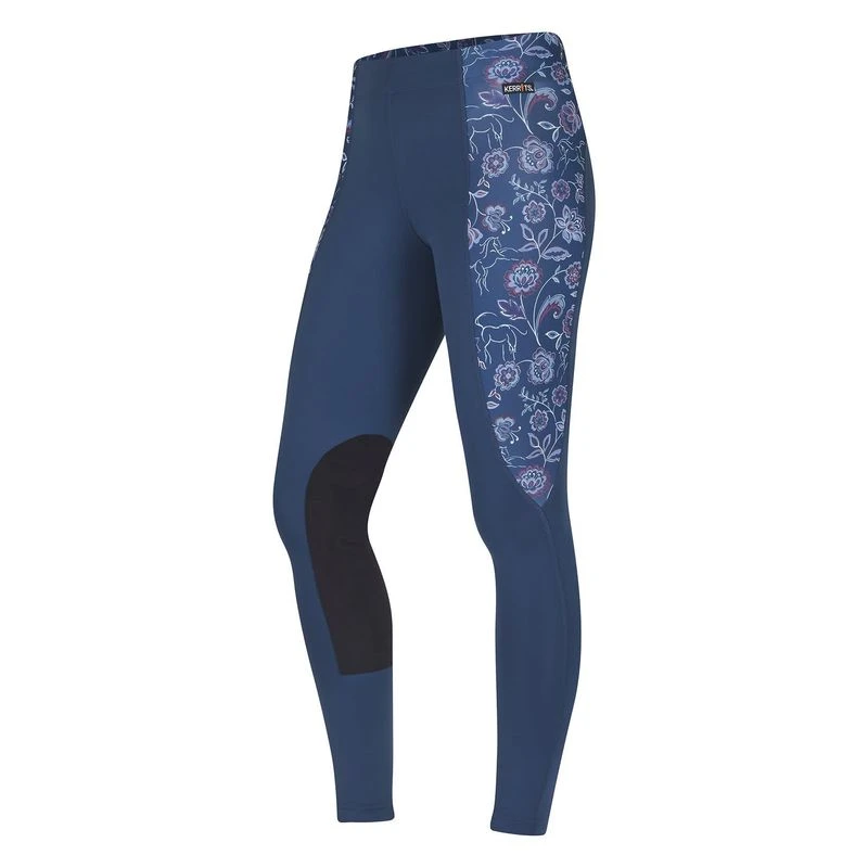 Kerrits Women's Flow Rise Knee Patch Performance Tights - Admiral/Admiral Winter Bloom 4 Kerrits Women's Flow Rise Knee Patch Performance Tights - Admiral/Admiral Winter Bloom - Image 2