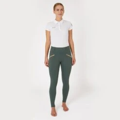 Horze Women's Rosie Full Seat Tights W/Rose Gold Zippers - Green -The Equestrian Shop 599892 800 800