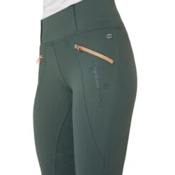 Horze Women's Rosie Full Seat Tights W/Rose Gold Zippers - Green -The Equestrian Shop 599893 800 800