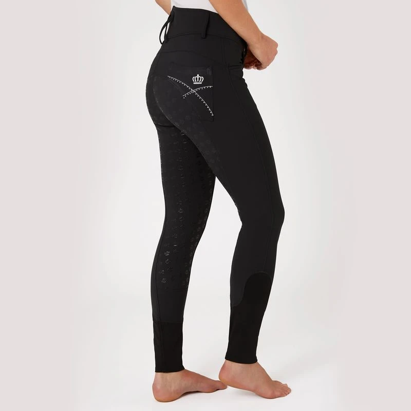 Horze Women's Queenie Silicone Full Seat Breeches W/Crystals - Black 4 Horze Women's Queenie Silicone Full Seat Breeches W/Crystals - Black - Image 2