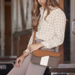Oughton Vintage Canvas Paddock Crossbody - Timeless Taupe/Caramel -The Equestrian Shop 603832 800 800