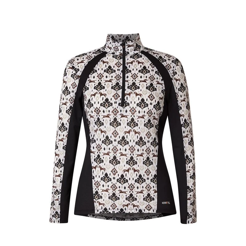Kerrits Women's Always Cool Print Ice Fil Long Sleeve Shirt - Tan Painted Horse/Black 3 Kerrits Women's Always Cool Print Ice Fil Long Sleeve Shirt - Tan Painted Horse/Black