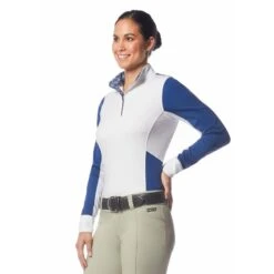 Kerrits Women's Affinity Long Sleeve Show Shirt - True Blue/Iron Bouquet -The Equestrian Shop 610534 800 800