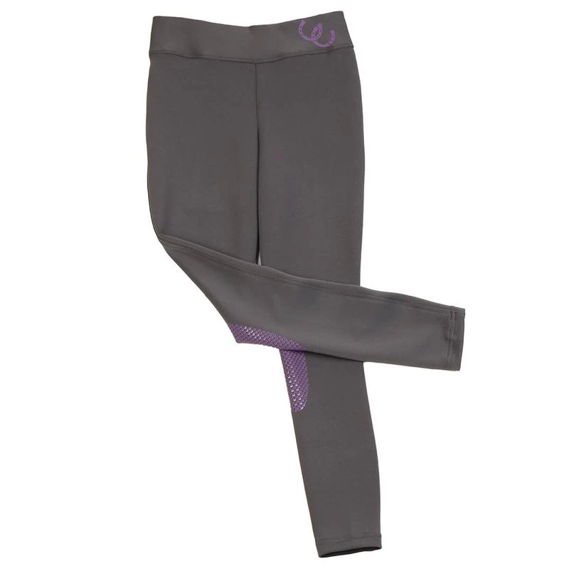 Equistar Kids' Performance Tights - Grey/Violet 3 Equistar Kids' Performance Tights - Grey/Violet