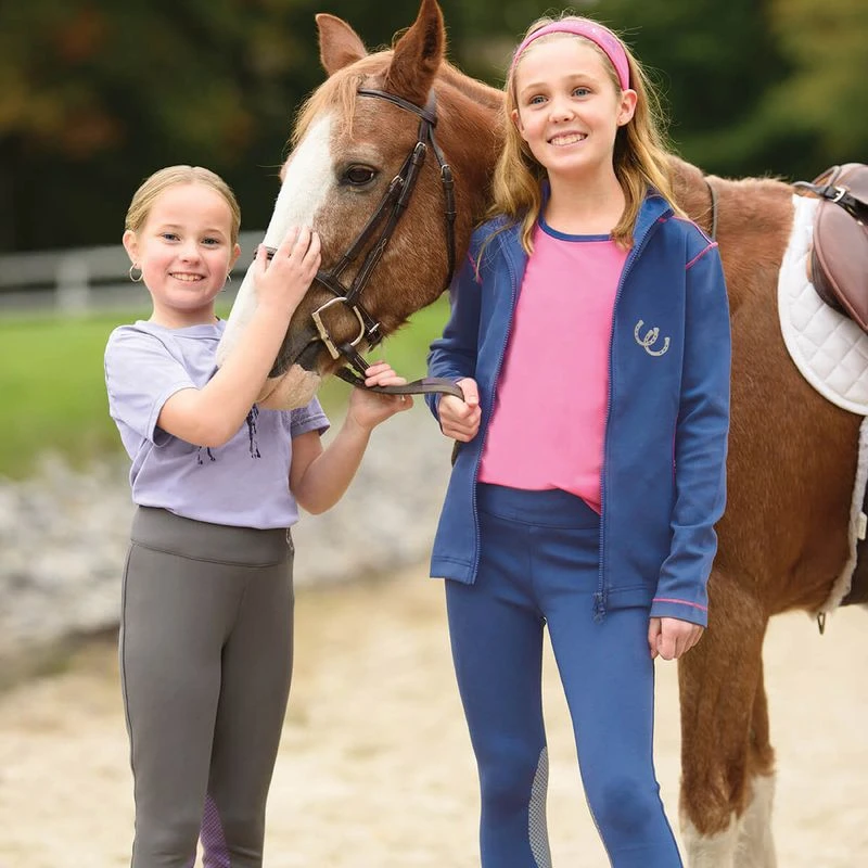 Equistar Kids' Performance Tights - Grey/Violet 4 Equistar Kids' Performance Tights - Grey/Violet - Image 2