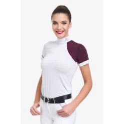 Cavalliera Women's Simply Dame Short Sleeve Show Shirt - White/Aubergine/Aubergine -The Equestrian Shop 644280 800 800