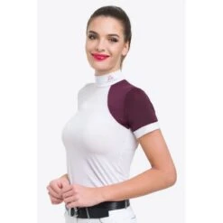 Cavalliera Women's Simply Dame Short Sleeve Show Shirt - White/Aubergine/Aubergine -The Equestrian Shop 644281 800 800