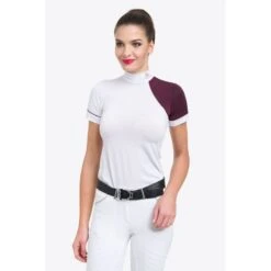 Cavalliera Women's Simply Dame Short Sleeve Show Shirt - White/Aubergine/Aubergine -The Equestrian Shop 644282 800 800