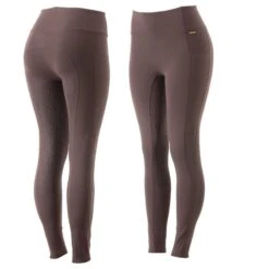 Horze Women's Alyssa High Waist UV Pro Full Seat Tights - Iron Grey Brown