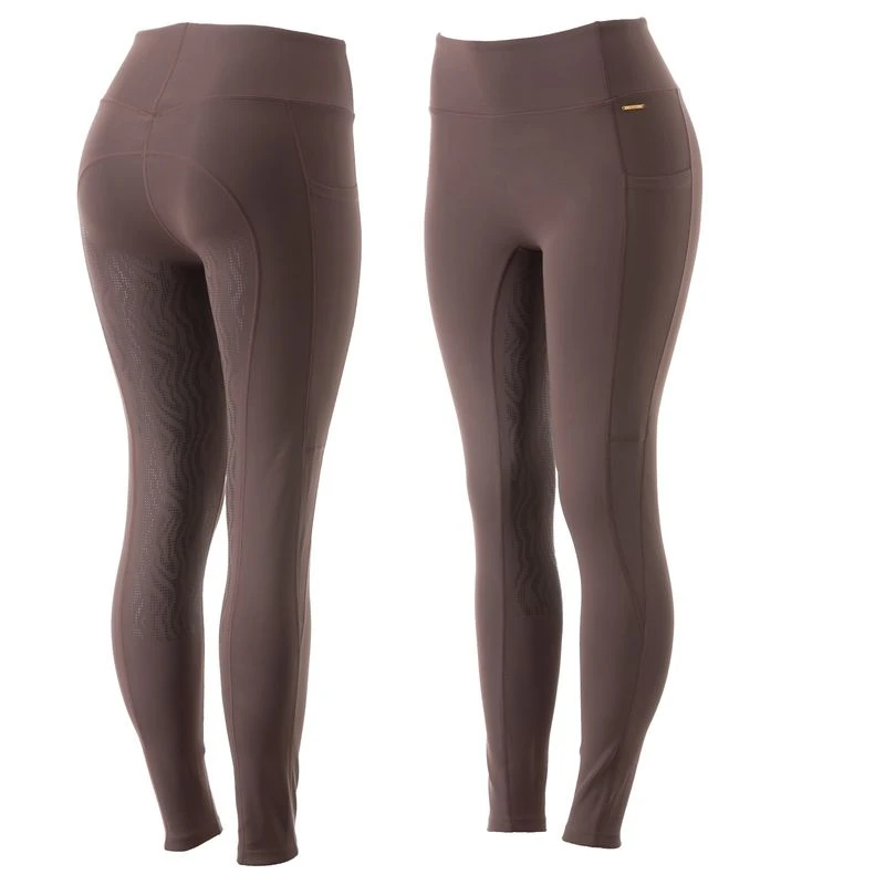 Horze Women's Alyssa High Waist UV Pro Full Seat Tights - Iron Grey Brown 3 Horze Women's Alyssa High Waist UV Pro Full Seat Tights - Iron Grey Brown