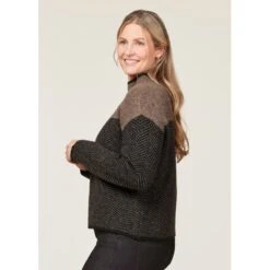 EQL Women's Funnel Neck Herringbone Sweater - Truffle -The Equestrian Shop 694740 800 800