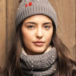 B Vertigo Women's Rosalie Knitted Pom Pom Hat - Major Brown -The Equestrian Shop 697129 800 800