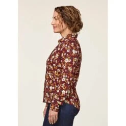 EQL Women's Ruched Button Front Long Sleeve Shirt - Sangria Snaffle Floral -The Equestrian Shop 698681 800 800