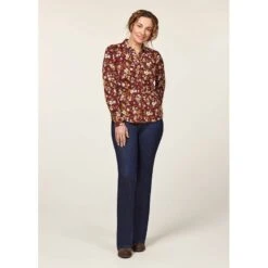 EQL Women's Ruched Button Front Long Sleeve Shirt - Sangria Snaffle Floral -The Equestrian Shop 698683 800 800