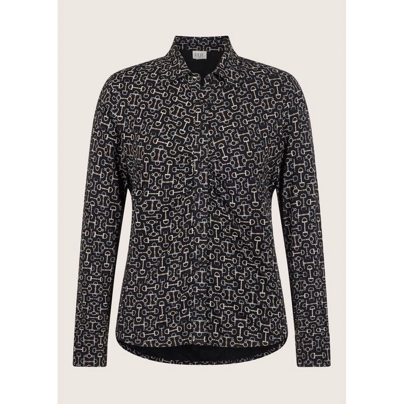 EQL Women's Ruched Button Front Long Sleeve Shirt - Black Mixed Bits 3 EQL Women's Ruched Button Front Long Sleeve Shirt - Black Mixed Bits