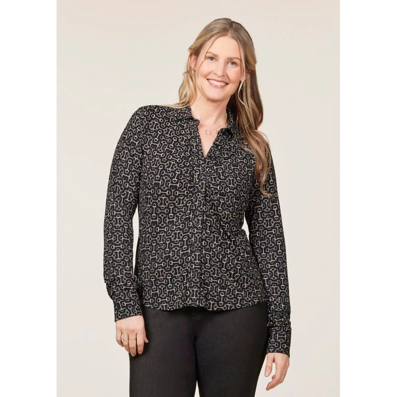 EQL Women's Ruched Button Front Long Sleeve Shirt - Black Mixed Bits 4 EQL Women's Ruched Button Front Long Sleeve Shirt - Black Mixed Bits - Image 2