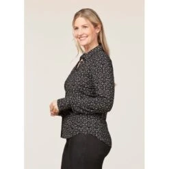 EQL Women's Ruched Button Front Long Sleeve Shirt - Black Mixed Bits 9 EQL Women's Ruched Button Front Long Sleeve Shirt - Black Mixed Bits -The Equestrian Shop 698716 800 800