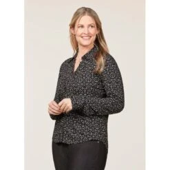 EQL Women's Ruched Button Front Long Sleeve Shirt - Black Mixed Bits 10 EQL Women's Ruched Button Front Long Sleeve Shirt - Black Mixed Bits -The Equestrian Shop 698717 800 800