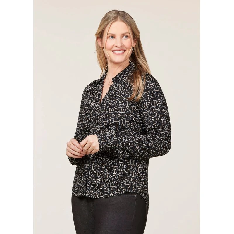 EQL Women's Ruched Button Front Long Sleeve Shirt - Black Mixed Bits 6 EQL Women's Ruched Button Front Long Sleeve Shirt - Black Mixed Bits - Image 4