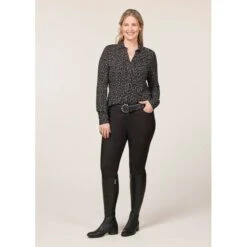 EQL Women's Ruched Button Front Long Sleeve Shirt - Black Mixed Bits 11 EQL Women's Ruched Button Front Long Sleeve Shirt - Black Mixed Bits -The Equestrian Shop 698718 800 800