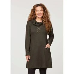 EQL Women's Textured Cowl Neck Dress - Evergreen -The Equestrian Shop 700542 800 800